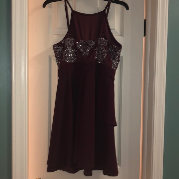 Xtraordinary Dark Red Y-Halter Sequin Bodice Dress - Picture 5 of 5